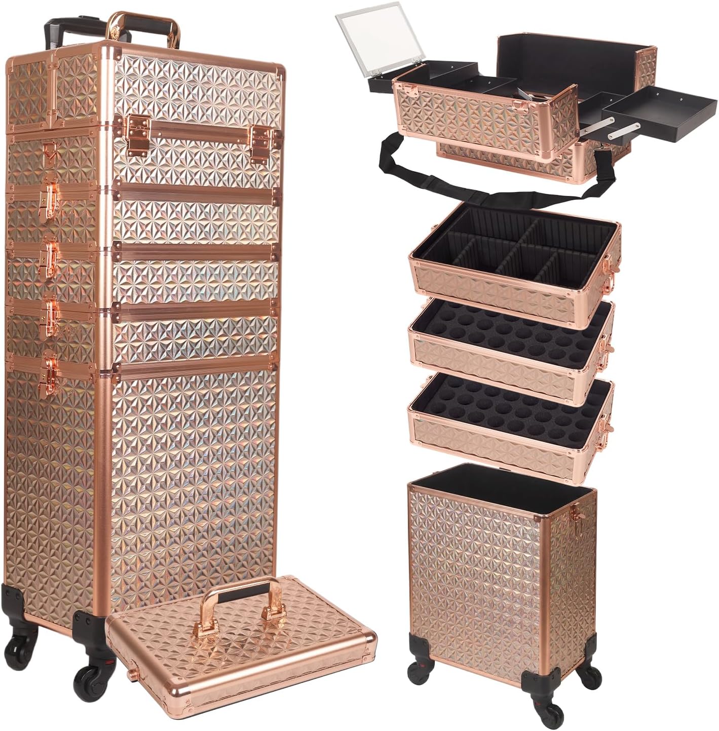 Makeup - Valise de maquillage professionnelle à roulettes,